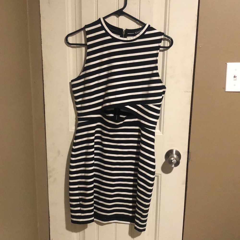 Tight striped dress with a small cutout